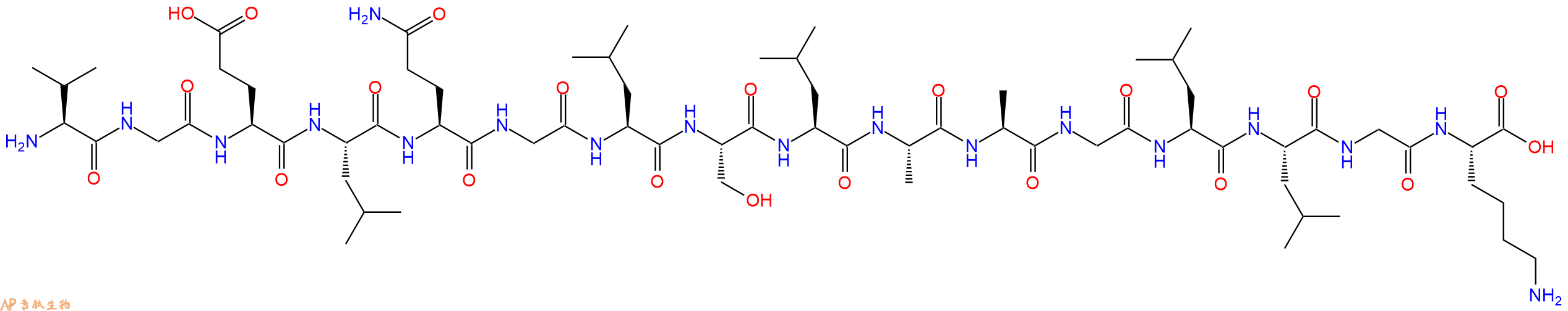 专肽生物产品H2N-Val-Gly-Glu-Leu-Gln-Gly-Leu-Ser-Leu-Ala-Ala-Gly-Leu-Leu-Gly-Lys-OH