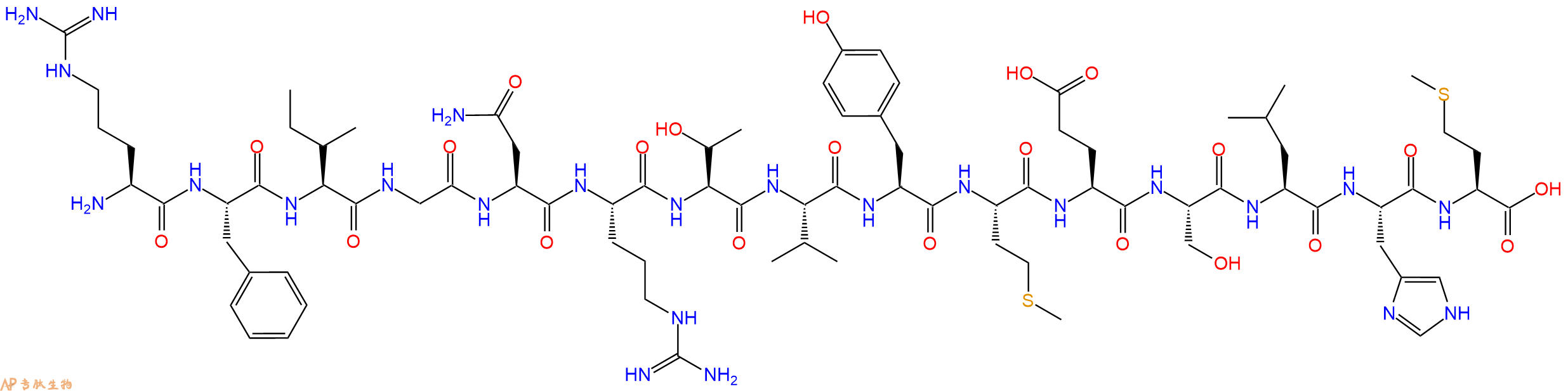 专肽生物产品H2N-Arg-Phe-Ile-Gly-Asn-Arg-Thr-Val-Tyr-Met-Glu-Ser-Leu-His-Met-OH