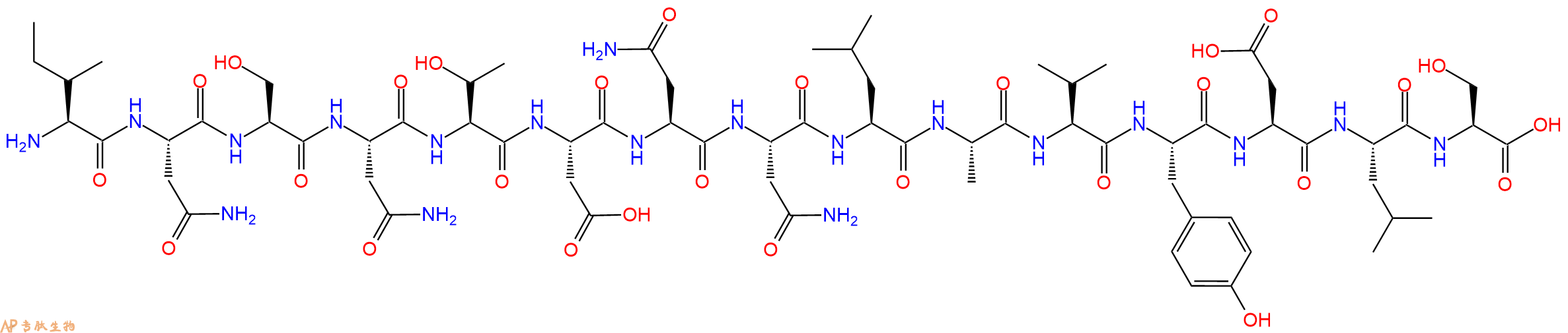 专肽生物产品H2N-Ile-Asn-Ser-Asn-Thr-Asp-Asn-Asn-Leu-Ala-Val-Tyr-Asp-Leu-Ser-OH