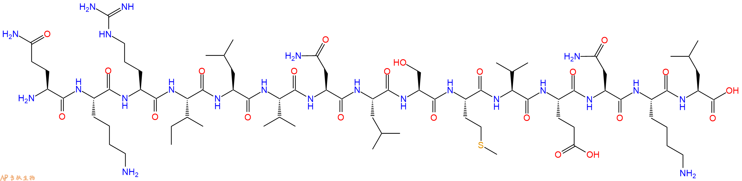 专肽生物产品H2N-Gln-Lys-Arg-Ile-Leu-Val-Asn-Leu-Ser-Met-Val-Glu-Asn-Lys-Leu-OH