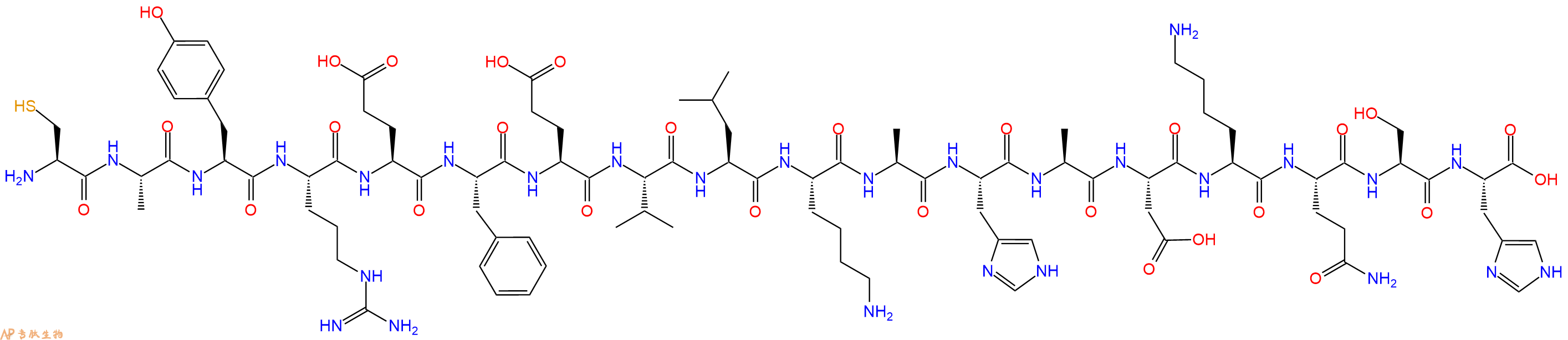 专肽生物产品H2N-Cys-Ala-Tyr-Arg-Glu-Phe-Glu-Val-Leu-Lys-Ala-His-Ala-Asp-Lys-Gln-Ser-His-OH
