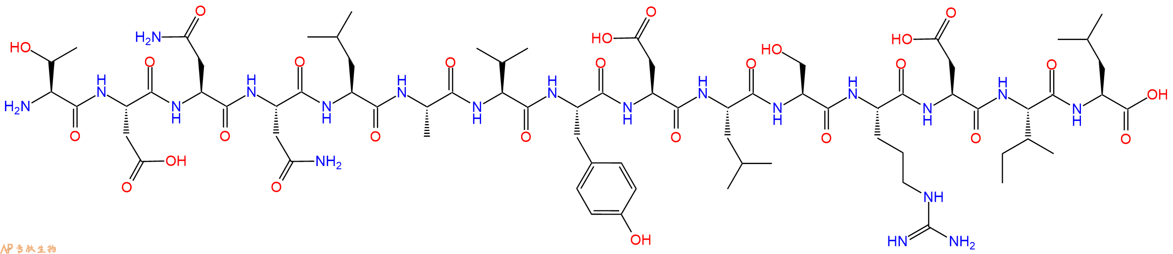 专肽生物产品H2N-Thr-Asp-Asn-Asn-Leu-Ala-Val-Tyr-Asp-Leu-Ser-Arg-Asp-Ile-Leu-OH