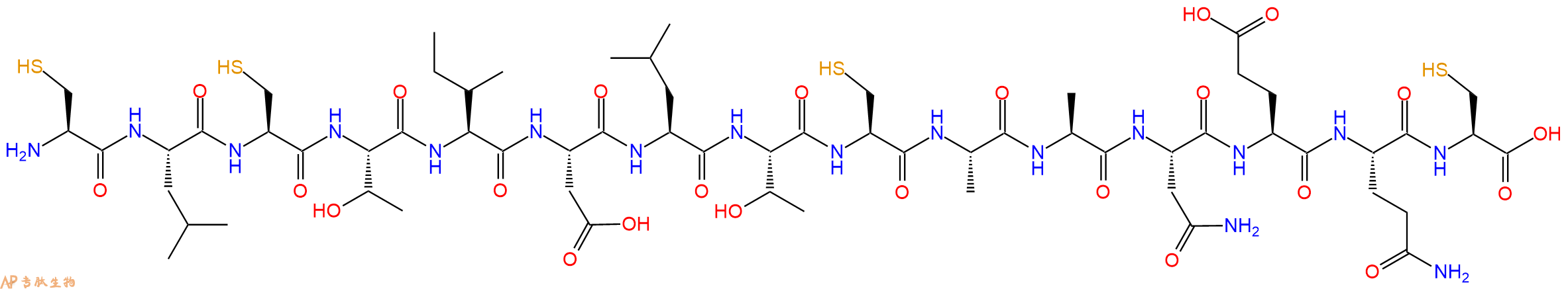 专肽生物产品H2N-Cys-Leu-Cys-Thr-Ile-Asp-Leu-Thr-Cys-Ala-Ala-Asn-Glu-Gln-Cys-OH