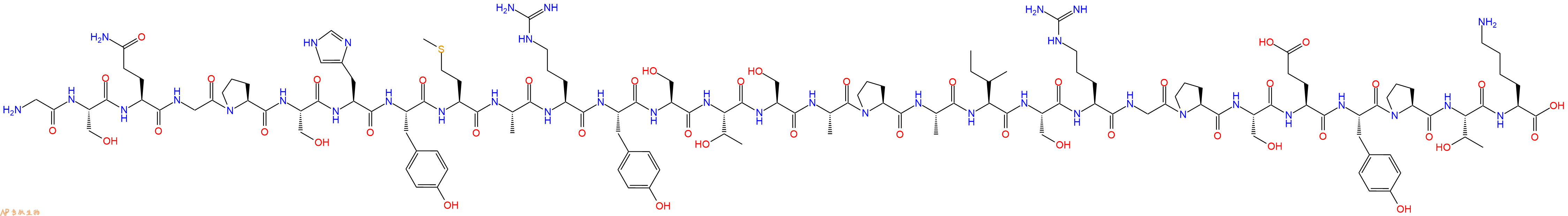 专肽生物产品H2N-Gly-Ser-Gln-Gly-Pro-Ser-His-Tyr-Met-Ala-Arg-Tyr-Ser-Thr-Ser-Ala-Pro-Ala-Ile-Ser-Arg-Gly-Pro-Ser-Glu-Tyr-Pro-Thr-Lys-OH