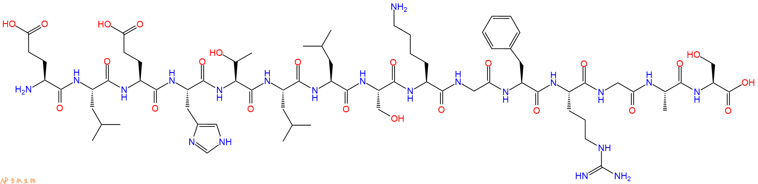 专肽生物产品H2N-Glu-Leu-Glu-His-Thr-Leu-Leu-Ser-Lys-Gly-Phe-Arg-Gly-Ala-Ser-OH