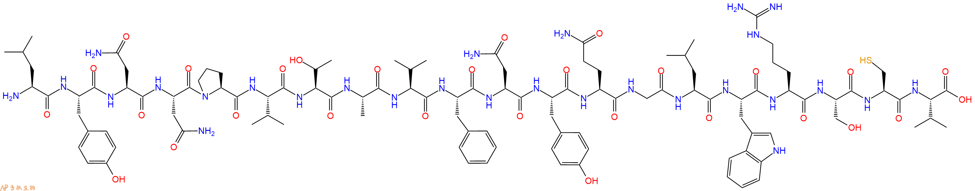 专肽生物产品H2N-Leu-Tyr-Asn-Asn-Pro-Val-Thr-Ala-Val-Phe-Asn-Tyr-Gln-Gly-Leu-Trp-Arg-Ser-Cys-Val-OH