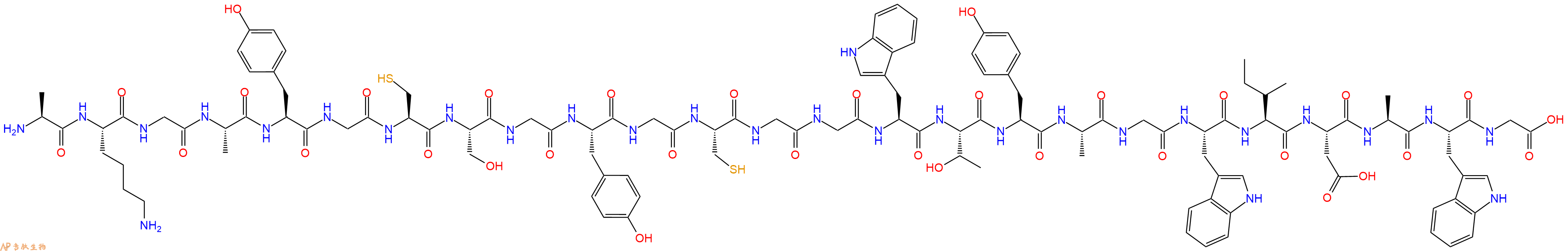 专肽生物产品H2N-Ala-Lys-Gly-Ala-Tyr-Gly-Cys-Ser-Gly-Tyr-Gly-Cys-Gly-Gly-Trp-Thr-Tyr-Ala-Gly-Trp-Ile-Asp-Ala-Trp-Gly-OH