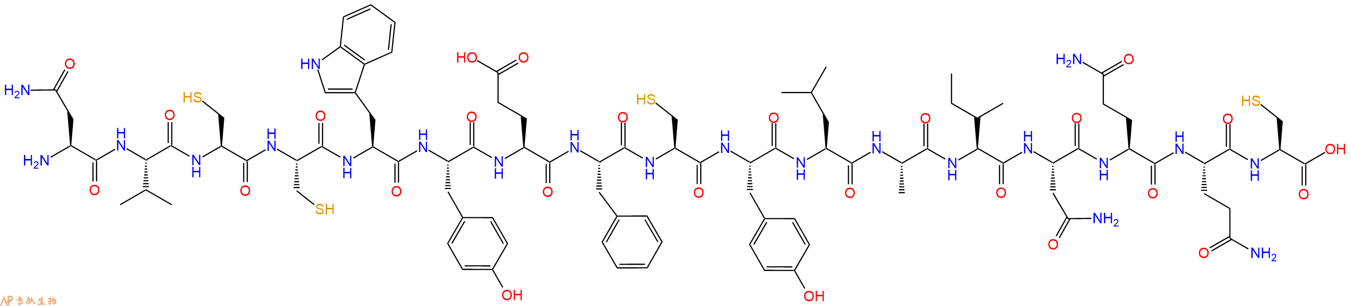 专肽生物产品H2N-Asn-Val-Cys-Cys-Trp-Tyr-Glu-Phe-Cys-Tyr-Leu-Ala-Ile-Asn-Gln-Gln-Cys-OH