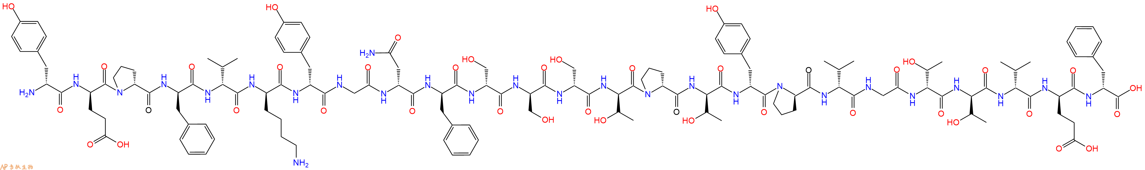 专肽生物产品H2N-DTyr-DGlu-DPro-DPhe-DVal-DLys-DTyr-Gly-DAsn-DPhe-DSer-DSer-DSer-DThr-DPro-DThr-DTyr-DPro-DVal-Gly-DThr-DThr-DVal-DGlu-DPhe-OH