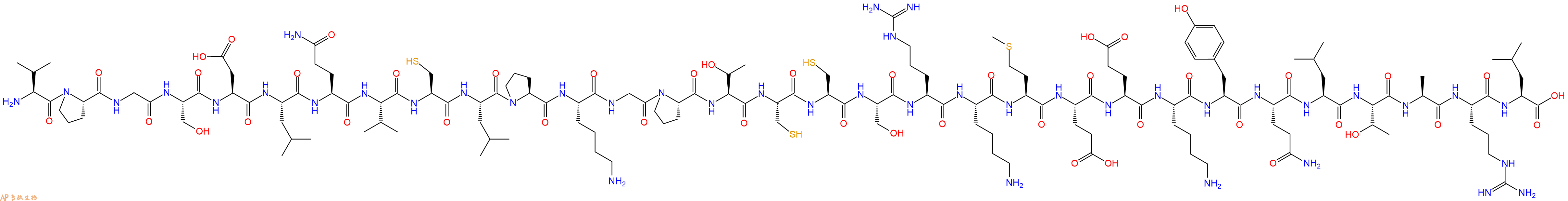 专肽生物产品H2N-Val-Pro-Gly-Ser-Asp-Leu-Gln-Val-Cys-Leu-Pro-Lys-Gly-Pro-Thr-Cys-Cys-Ser-Arg-Lys-Met-Glu-Glu-Lys-Tyr-Gln-Leu-Thr-Ala-Arg-Leu-OH