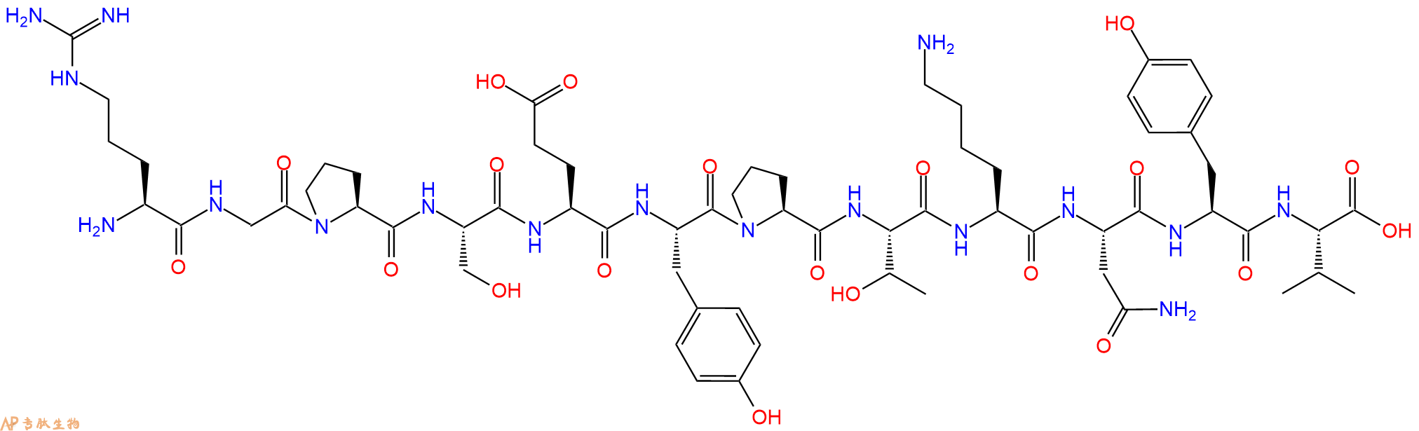 专肽生物产品H2N-Arg-Gly-Pro-Ser-Glu-Tyr-Pro-Thr-Lys-Asn-Tyr-Val-OH
