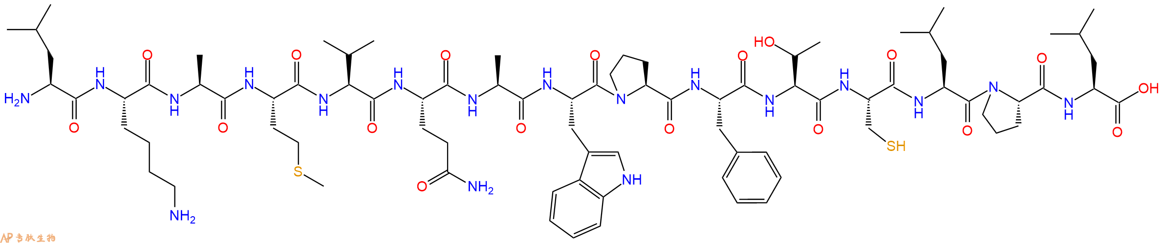 专肽生物产品H2N-Leu-Lys-Ala-Met-Val-Gln-Ala-Trp-Pro-Phe-Thr-Cys-Leu-Pro-Leu-OH