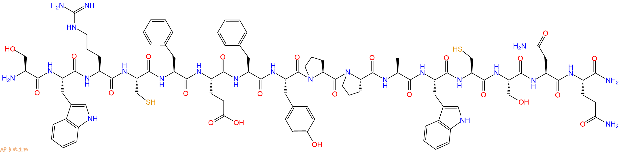 专肽生物产品H2N-Ser-Trp-Arg-Cys-Phe-Glu-Phe-Tyr-Pro-Pro-Ala-Trp-Cys-Ser-Asn-Gln-CONH2