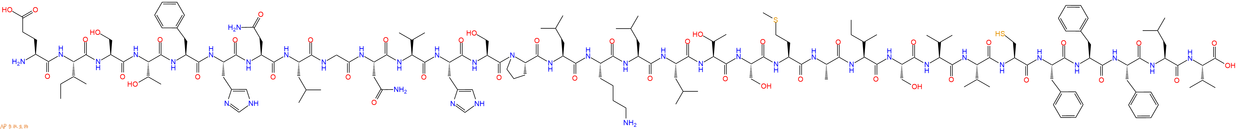 专肽生物产品H2N-Glu-Ile-Ser-Thr-Phe-His-Asn-Leu-Gly-Asn-Val-His-Ser-Pro-Leu-Lys-Leu-Leu-Thr-Ser-Met-Ala-Ile-Ser-Val-Val-Cys-Phe-Phe-Phe-Leu-Val-OH