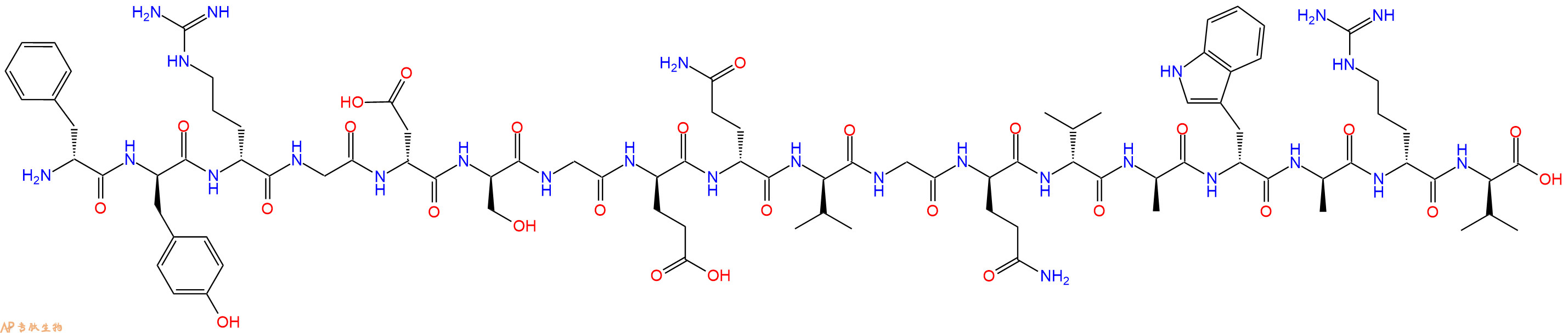 专肽生物产品H2N-DPhe-DTyr-DArg-Gly-DAsp-DSer-Gly-DGlu-DGln-DVal-Gly-DGln-DVal-DAla-DTrp-DAla-DArg-DVal-OH