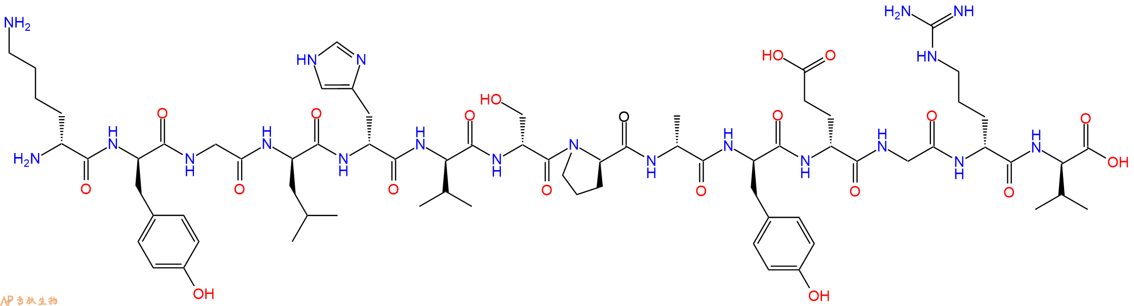 专肽生物产品H2N-DLys-DTyr-Gly-DLeu-DHis-DVal-DSer-DPro-DAla-DTyr-DGlu-Gly-DArg-DVal-OH