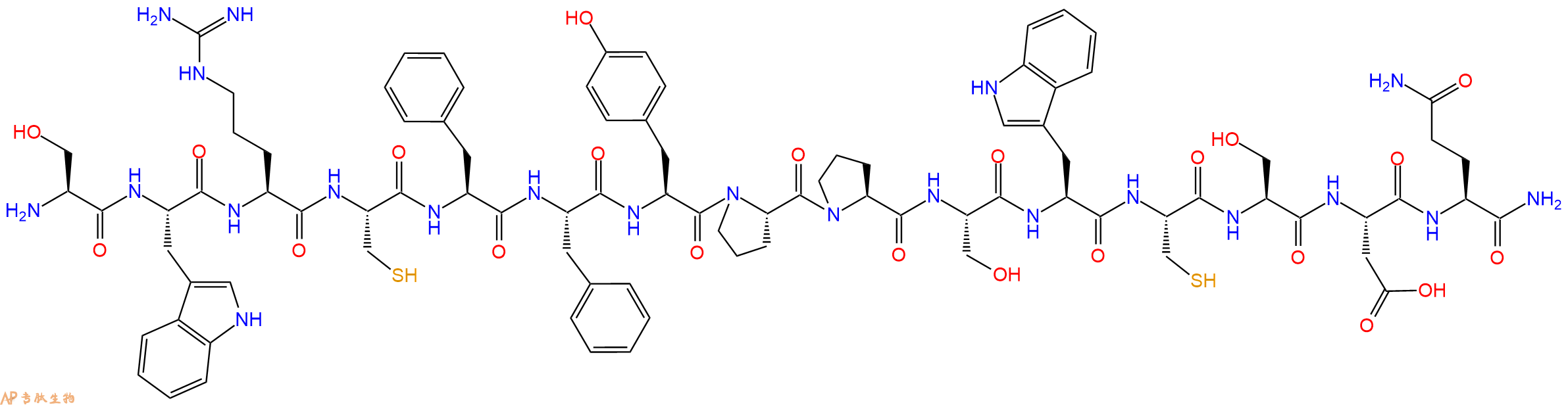 专肽生物产品H2N-Ser-Trp-Arg-Cys-Phe-Phe-Tyr-Pro-Pro-Ser-Trp-Cys-Ser-Asp-Gln-CONH2