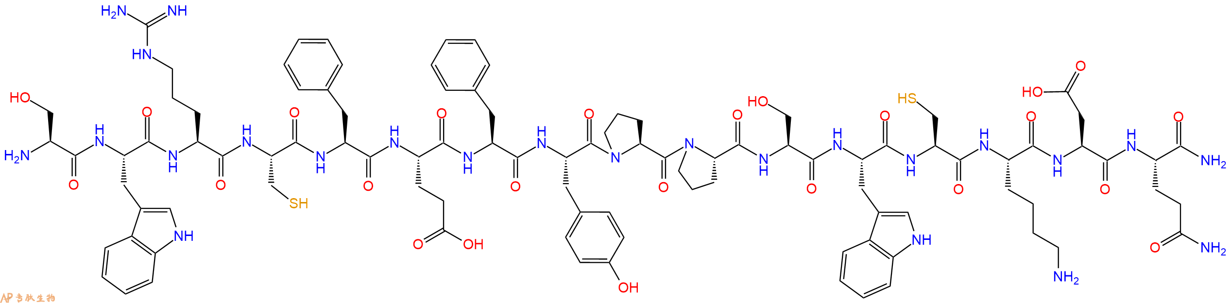 专肽生物产品H2N-Ser-Trp-Arg-Cys-Phe-Glu-Phe-Tyr-Pro-Pro-Ser-Trp-Cys-Lys-Asp-Gln-CONH2