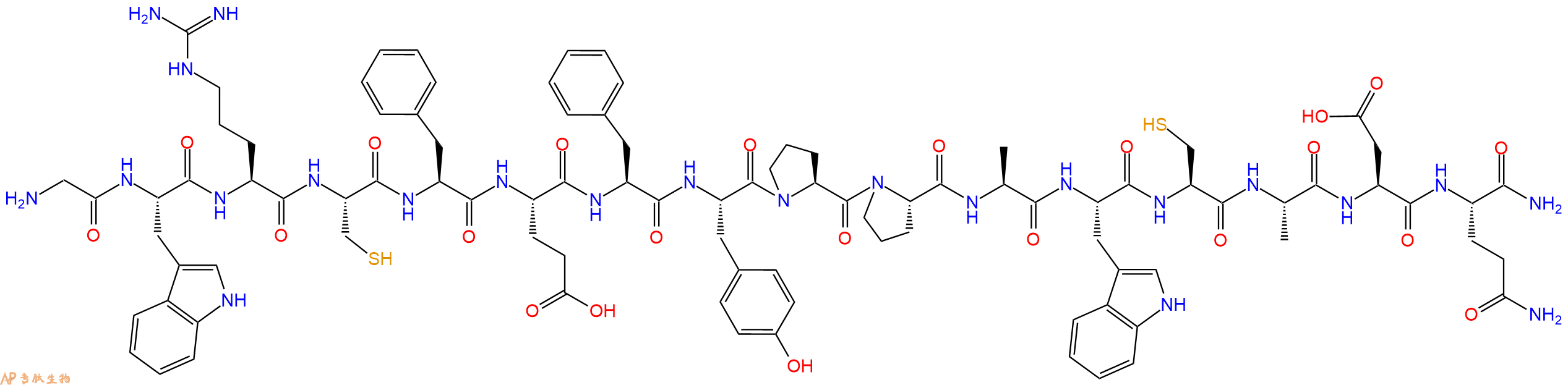 专肽生物产品H2N-Gly-Trp-Arg-Cys-Phe-Glu-Phe-Tyr-Pro-Pro-Ala-Trp-Cys-Ala-Asp-Gln-CONH2
