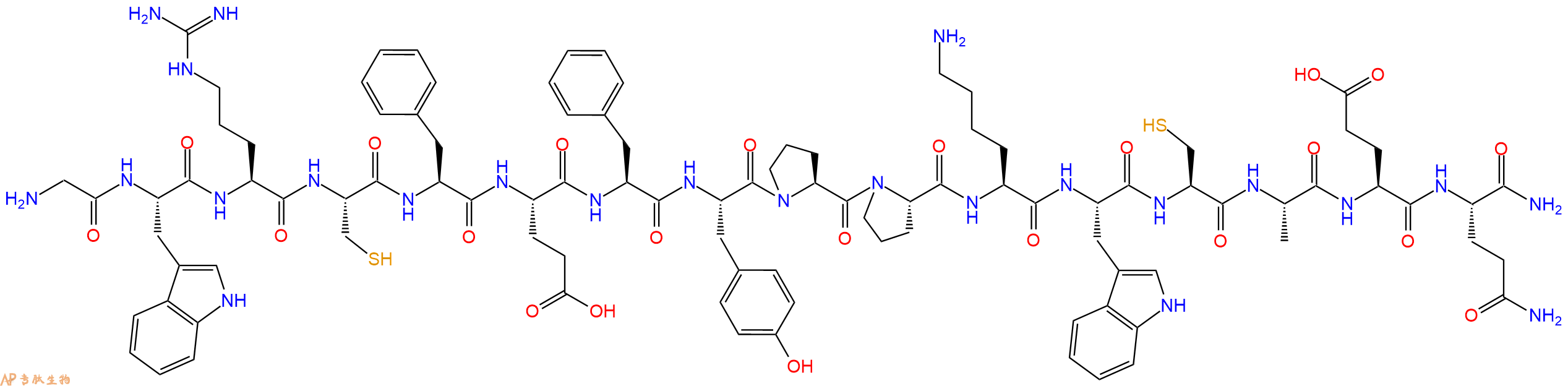专肽生物产品H2N-Gly-Trp-Arg-Cys-Phe-Glu-Phe-Tyr-Pro-Pro-Lys-Trp-Cys-Ala-Glu-Gln-CONH2