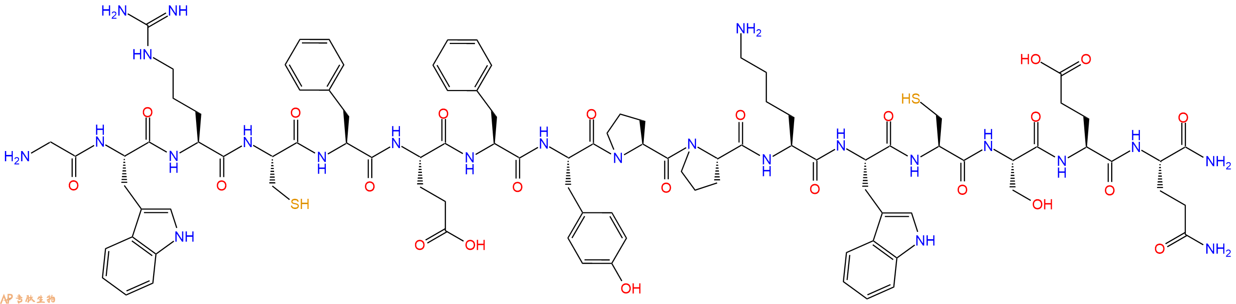 专肽生物产品H2N-Gly-Trp-Arg-Cys-Phe-Glu-Phe-Tyr-Pro-Pro-Lys-Trp-Cys-Ser-Glu-Gln-CONH2