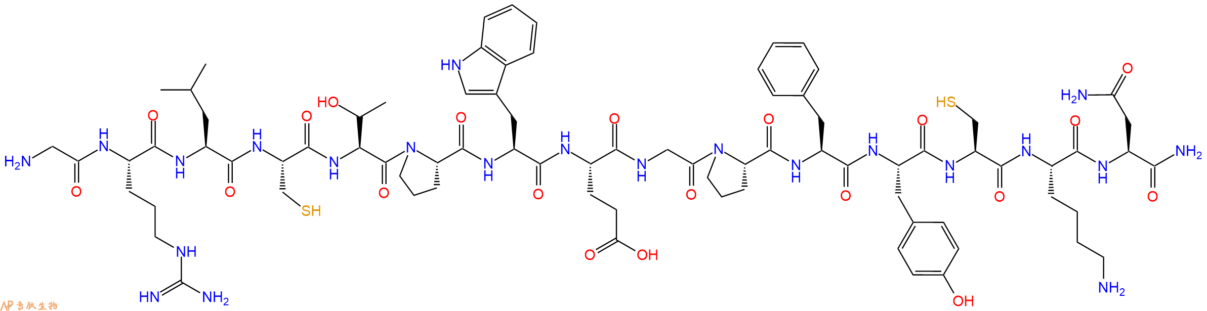 专肽生物产品H2N-Gly-Arg-Leu-Cys-Thr-Pro-Trp-Glu-Gly-Pro-Phe-Tyr-Cys-Lys-Asn-CONH2