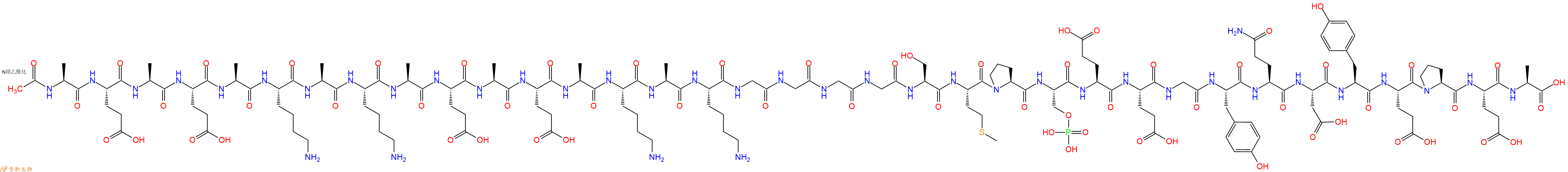 专肽生物产品Ac-Ala-Glu-Ala-Glu-Ala-Lys-Ala-Lys-Ala-Glu-Ala-Glu-Ala-Lys-Ala-Lys-Gly-Gly-Gly-Gly-Ser-Met-Pro-Ser(PO3H2)-Glu-Glu-Gly-Tyr-Gln-Asp-Tyr-Glu-Pro-Glu-Ala-OH