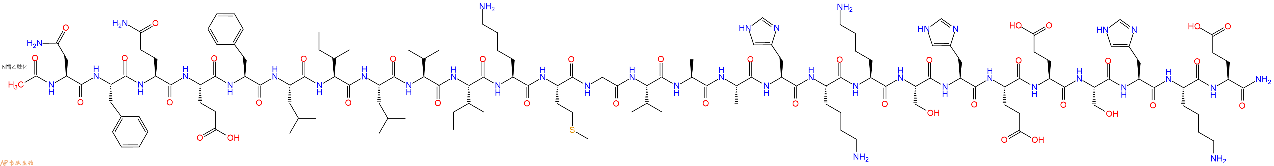专肽生物产品Ac-Asn-Phe-Gln-Glu-Phe-Leu-Ile-Leu-Val-Ile-Lys-Met-Gly-Val-Ala-Ala-His-Lys-Lys-Ser-His-Glu-Glu-Ser-His-Lys-Glu-CONH2