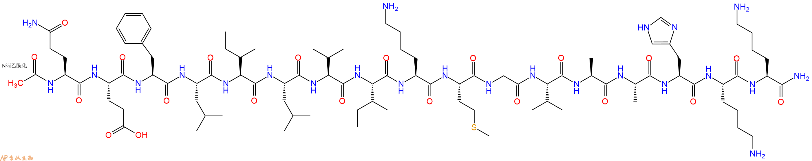专肽生物产品Ac-Gln-Glu-Phe-Leu-Ile-Leu-Val-Ile-Lys-Met-Gly-Val-Ala-Ala-His-Lys-Lys-CONH2