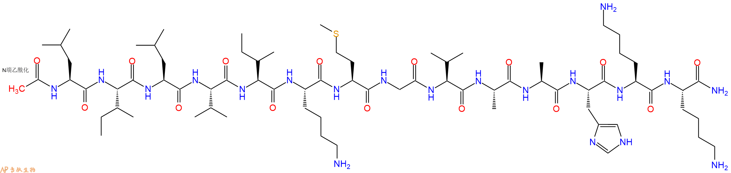 专肽生物产品Ac-Leu-Ile-Leu-Val-Ile-Lys-Met-Gly-Val-Ala-Ala-His-Lys-Lys-CONH2