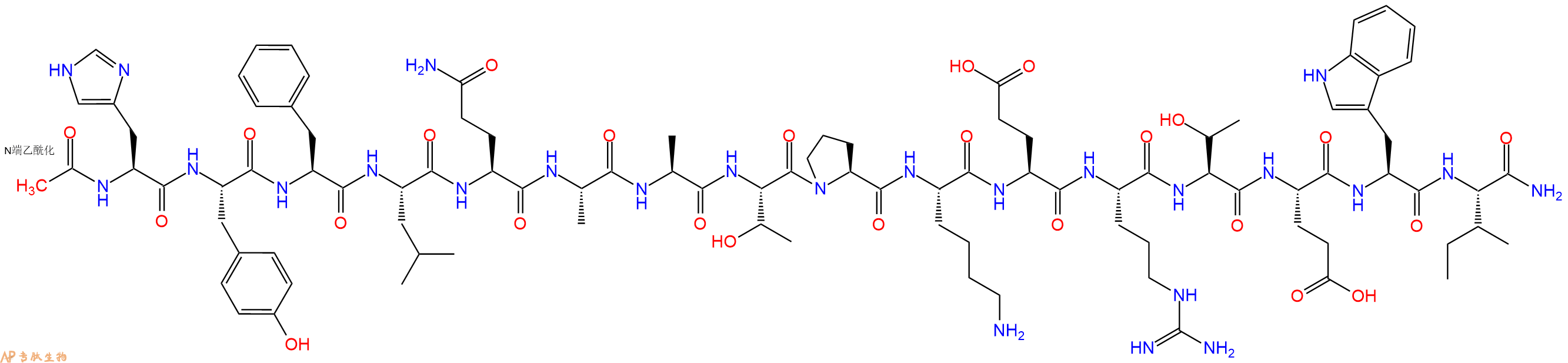 专肽生物产品Ac-His-Tyr-Phe-Leu-Gln-Ala-Ala-Thr-Pro-Lys-Glu-Arg-Thr-Glu-Trp-Ile-CONH2