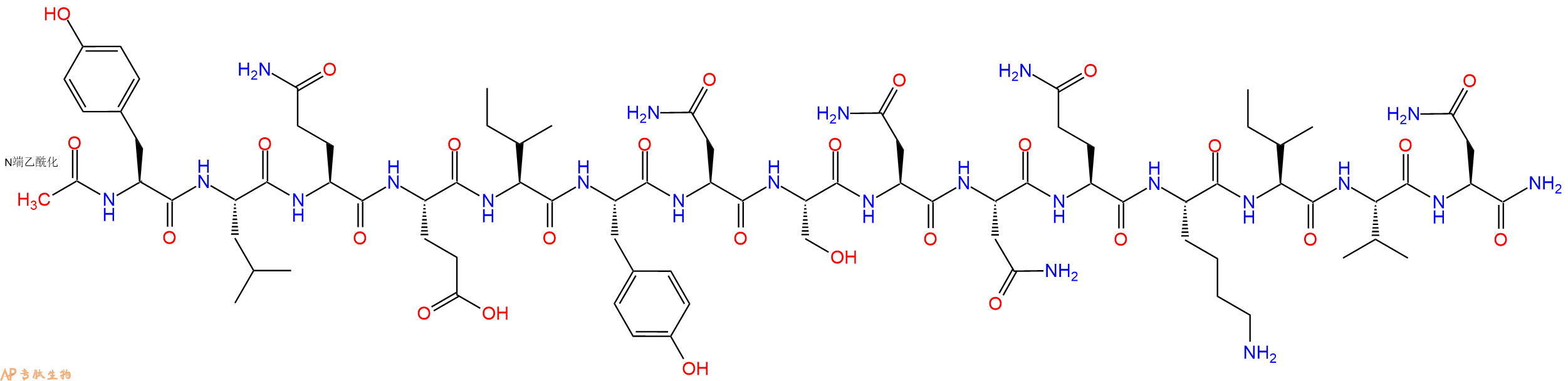 专肽生物产品Ac-Tyr-Leu-Gln-Glu-Ile-Tyr-Asn-Ser-Asn-Asn-Gln-Lys-Ile-Val-Asn-CONH2