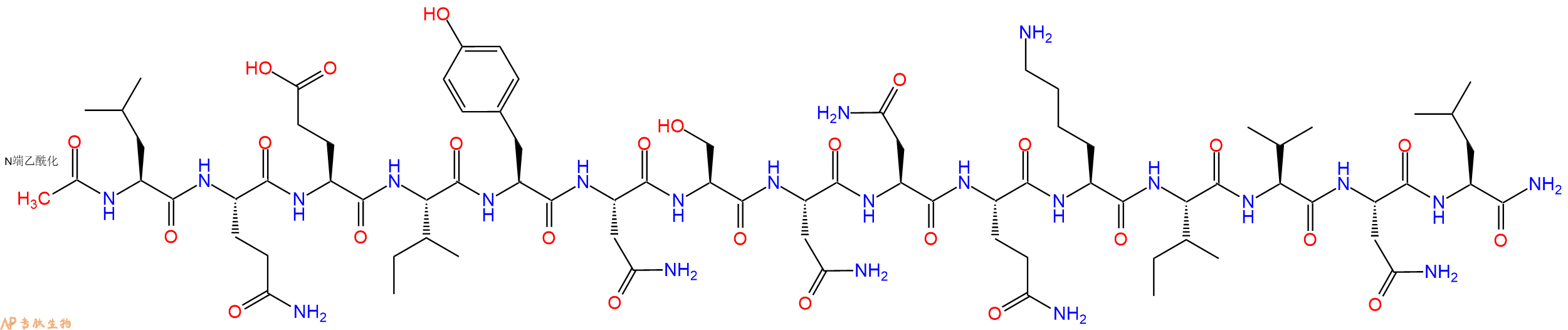 专肽生物产品Ac-Leu-Gln-Glu-Ile-Tyr-Asn-Ser-Asn-Asn-Gln-Lys-Ile-Val-Asn-Leu-CONH2