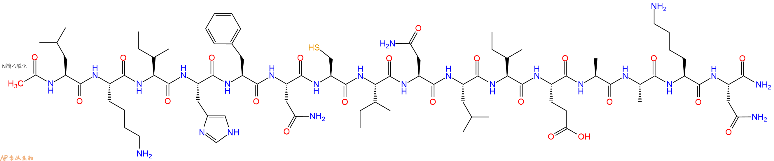专肽生物产品Ac-Leu-Lys-Ile-His-Phe-Asn-Cys-Ile-Asn-Leu-Ile-Glu-Ala-Ala-Lys-Asn-CONH2