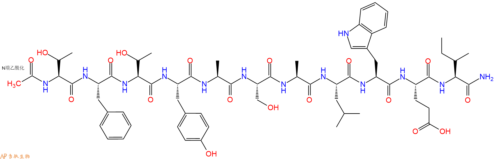 专肽生物产品Ac-Thr-Phe-Thr-Tyr-Ala-Ser-Ala-Leu-Trp-Glu-Ile-CONH2
