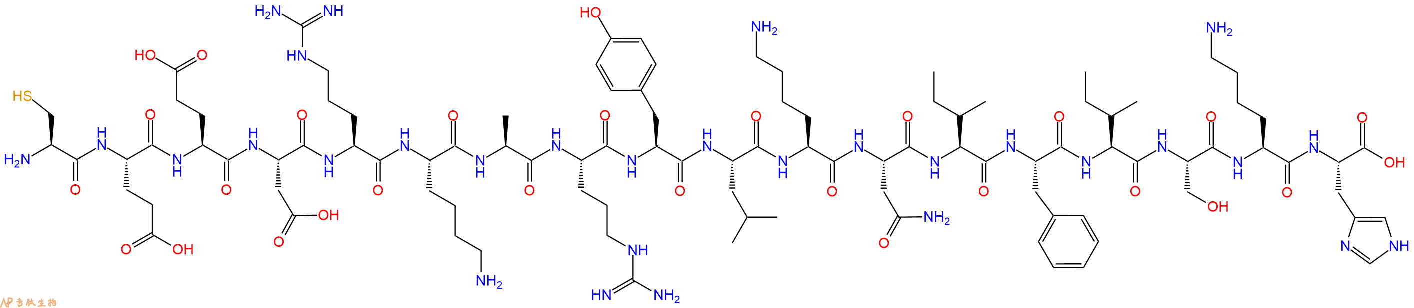 专肽生物产品H2N-Cys-Glu-Glu-Asp-Arg-Lys-Ala-Arg-Tyr-Leu-Lys-Asn-Ile-Phe-Ile-Ser-Lys-His-OH