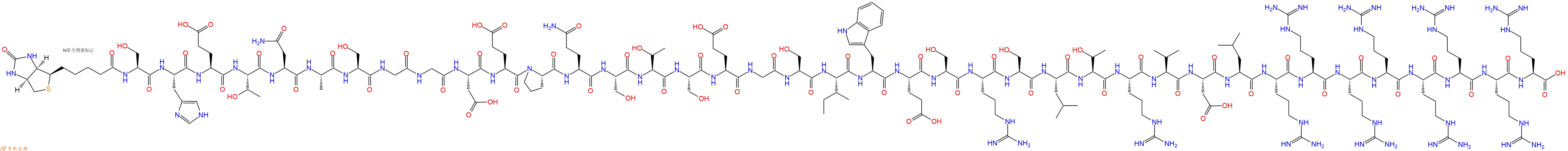 专肽生物产品Biotinyl-Ser-His-Glu-Thr-Asn-Ala-Ser-Gly-Gly-Asp-Glu-Pro-Gln-Ser-Thr-Ser-Glu-Gly-Ser-Ile-Trp-Glu-Ser-Arg-Ser-Leu-Thr-Arg-Val-Asp-Leu-Arg-Arg-Arg-Arg-Arg-Arg-Arg-Arg-OH