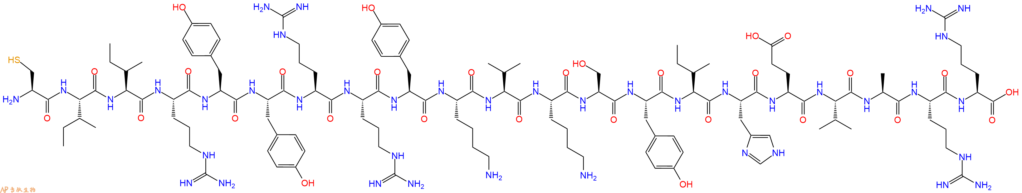 专肽生物产品H2N-Cys-Ile-Ile-Arg-Tyr-Tyr-Arg-Arg-Tyr-Lys-Val-Lys-Ser-Tyr-Ile-His-Glu-Val-Ala-Arg-Arg-OH