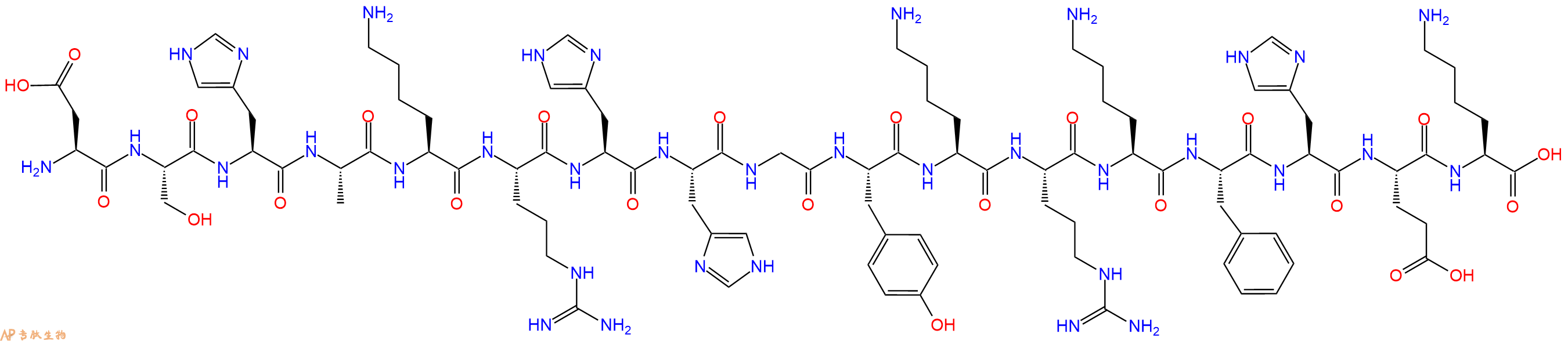 专肽生物产品H2N-Asp-Ser-His-Ala-Lys-Arg-His-His-Gly-Tyr-Lys-Arg-Lys-Phe-His-Glu-Lys-OH