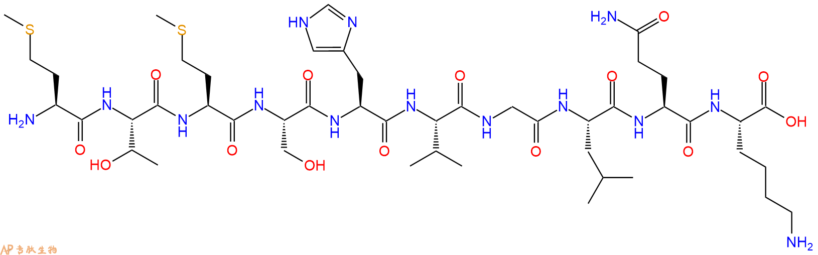 专肽生物产品H2N-Met-Thr-Met-Ser-His-Val-Gly-Leu-Gln-Lys-OH