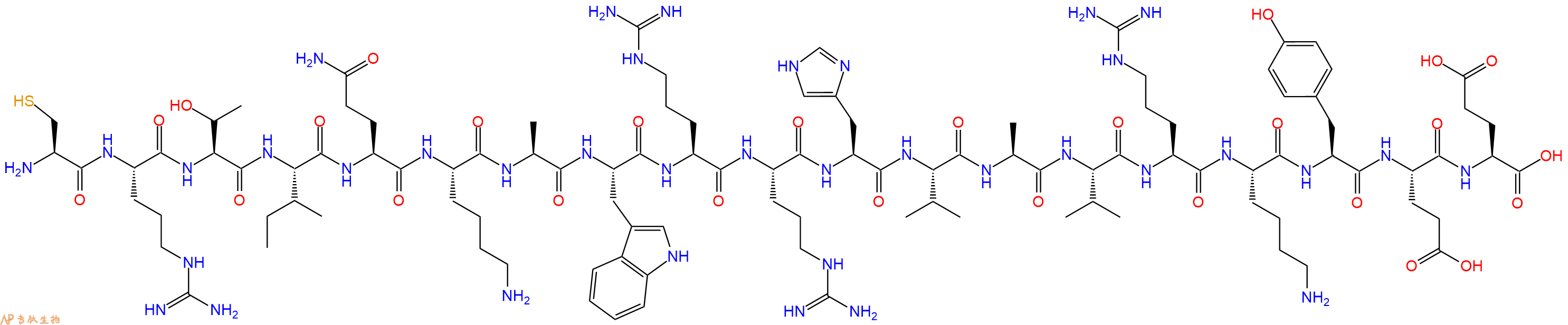 专肽生物产品H2N-Cys-Arg-Thr-Ile-Gln-Lys-Ala-Trp-Arg-Arg-His-Val-Ala-Val-Arg-Lys-Tyr-Glu-Glu-OH