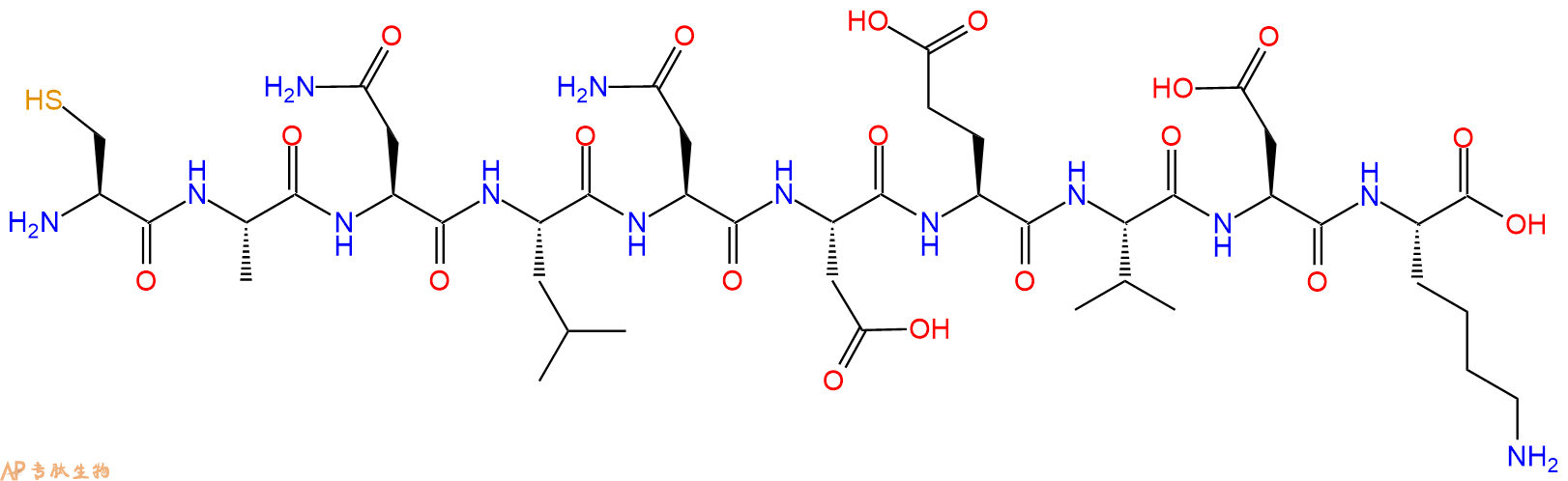 专肽生物产品H2N-Cys-Ala-Asn-Leu-Asn-Asp-Glu-Val-Asp-Lys-OH