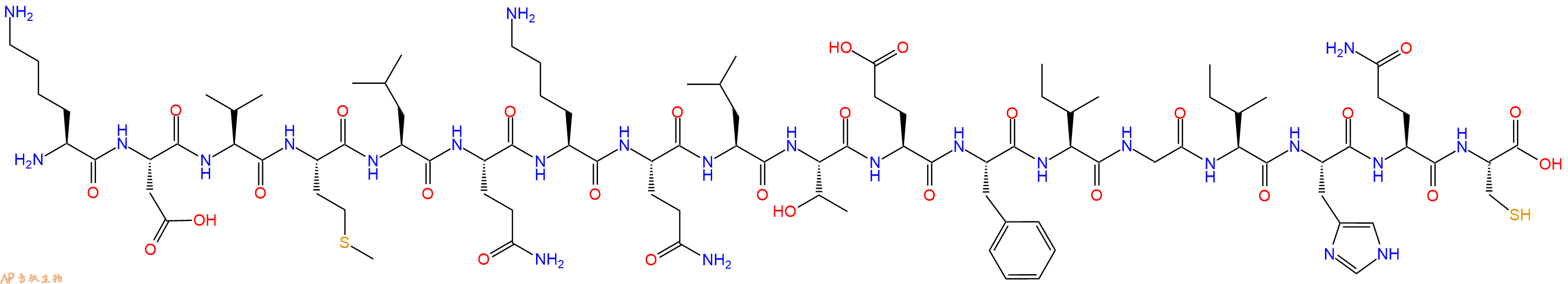 专肽生物产品H2N-Lys-Asp-Val-Met-Leu-Gln-Lys-Gln-Leu-Thr-Glu-Phe-Ile-Gly-Ile-His-Gln-Cys-OH