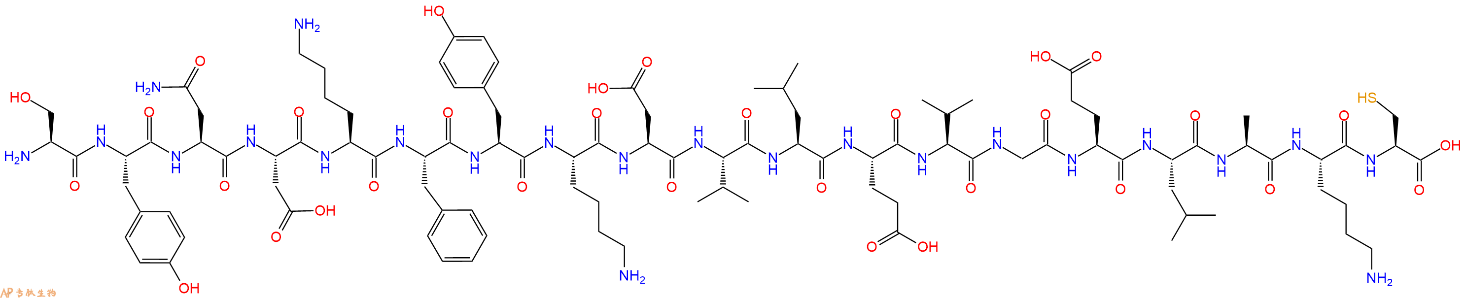 专肽生物产品H2N-Ser-Tyr-Asn-Asp-Lys-Phe-Tyr-Lys-Asp-Val-Leu-Glu-Val-Gly-Glu-Leu-Ala-Lys-Cys-OH