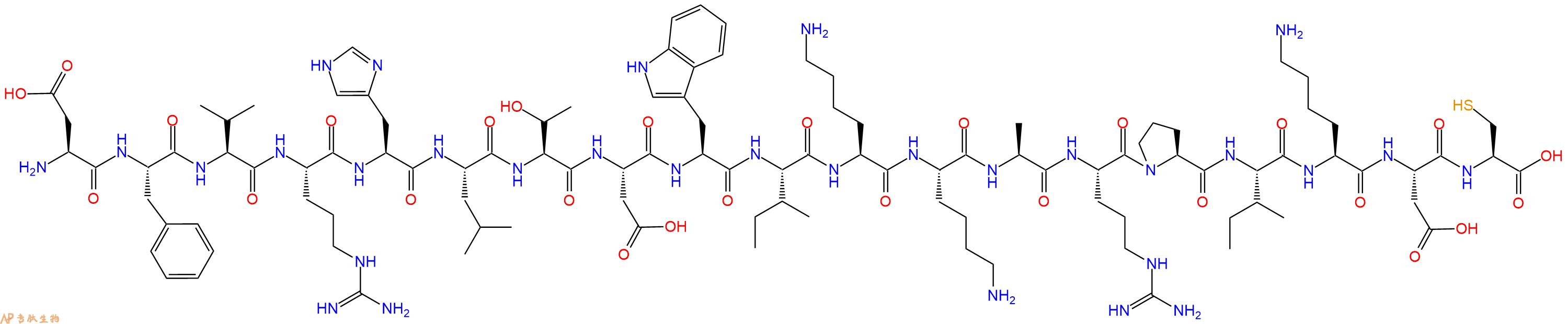 专肽生物产品H2N-Asp-Phe-Val-Arg-His-Leu-Thr-Asp-Trp-Ile-Lys-Lys-Ala-Arg-Pro-Ile-Lys-Asp-Cys-OH