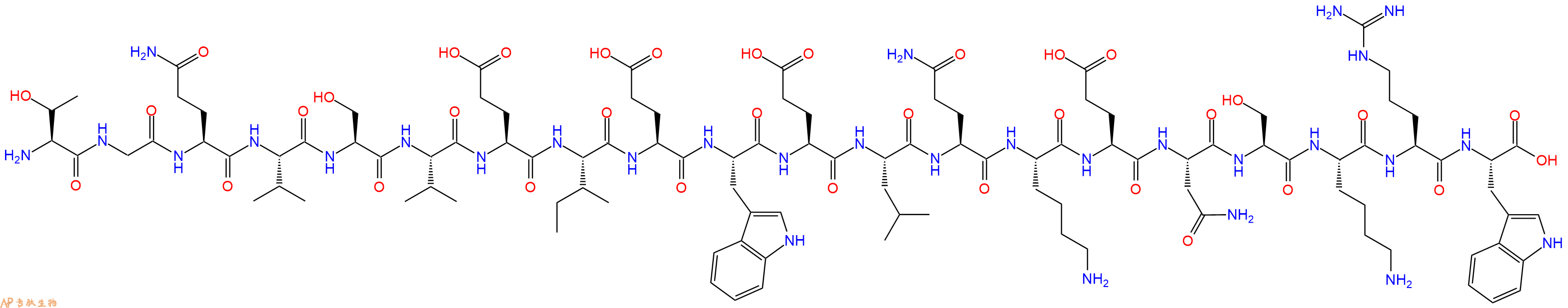 专肽生物产品H2N-Thr-Gly-Gln-Val-Ser-Val-Glu-Ile-Glu-Trp-Glu-Leu-Gln-Lys-Glu-Asn-Ser-Lys-Arg-Trp-OH