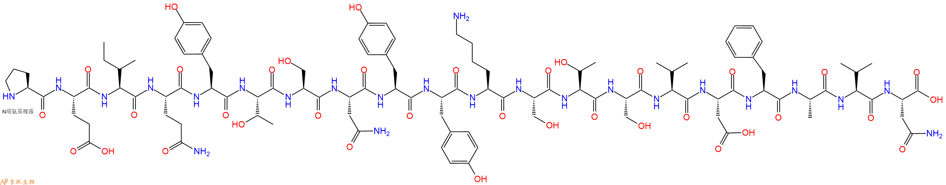 专肽生物产品H2N-Pro-Glu-Ile-Gln-Tyr-Thr-Ser-Asn-Tyr-Tyr-Lys-Ser-Thr-Ser-Val-Asp-Phe-Ala-Val-Asn-OH