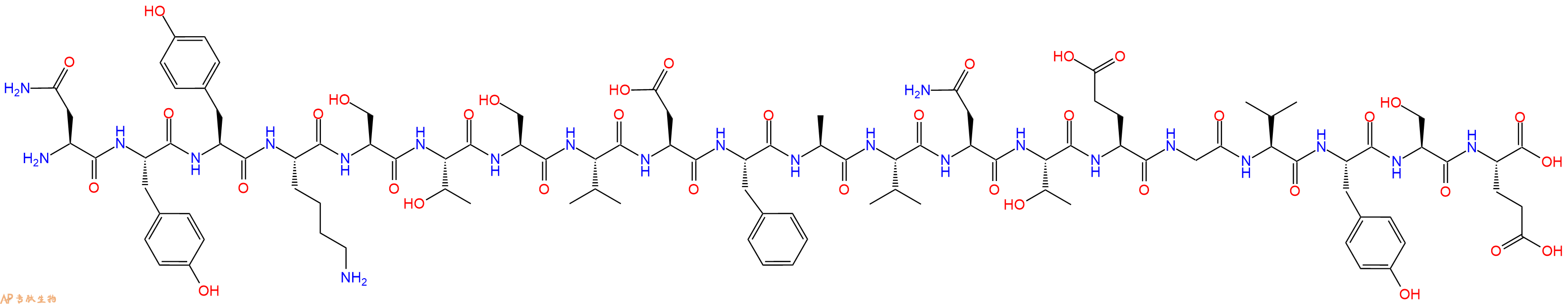 专肽生物产品H2N-Asn-Tyr-Tyr-Lys-Ser-Thr-Ser-Val-Asp-Phe-Ala-Val-Asn-Thr-Glu-Gly-Val-Tyr-Ser-Glu-OH