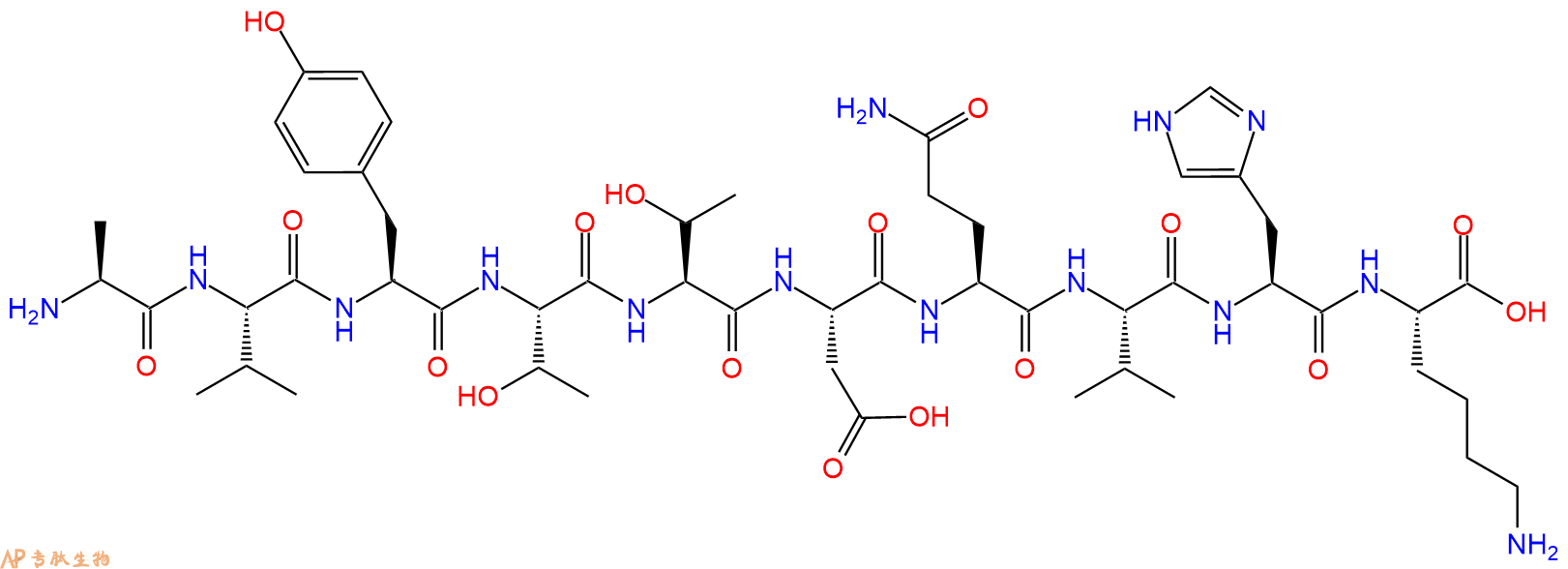 专肽生物产品H2N-Ala-Val-Tyr-Thr-Thr-Asp-Gln-Val-His-Lys-OH
