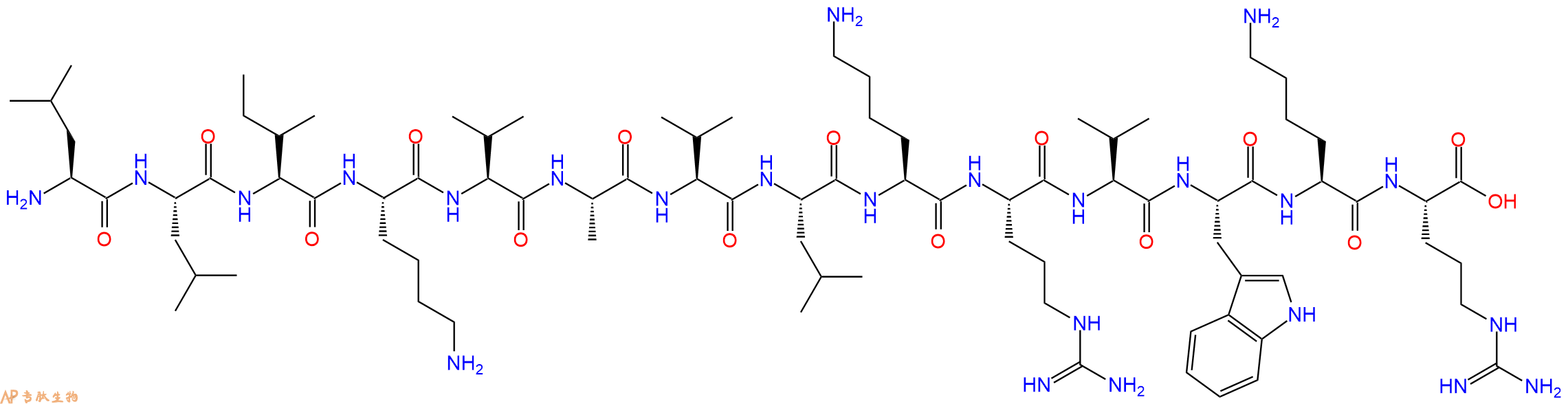 专肽生物产品H2N-Leu-Leu-Ile-Lys-Val-Ala-Val-Leu-Lys-Arg-Val-Trp-Lys-Arg-OH
